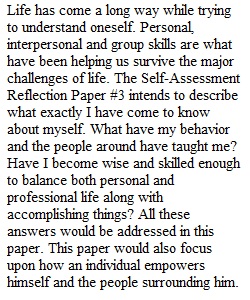 Self Assessment Reflection Paper 3